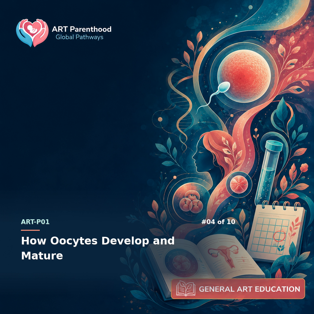 General ART Education education card for ART-LP01-04: How Oocytes Develop and Mature.