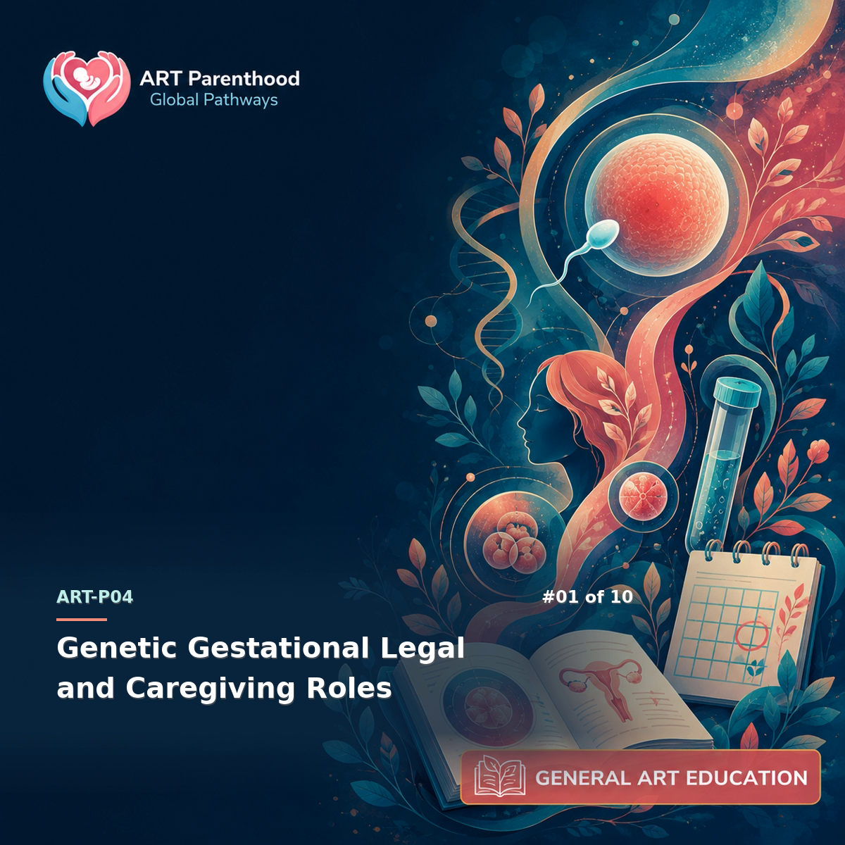 General ART Education education card for ART-LP04-01: Genetic Gestational Legal and Caregiving Roles.