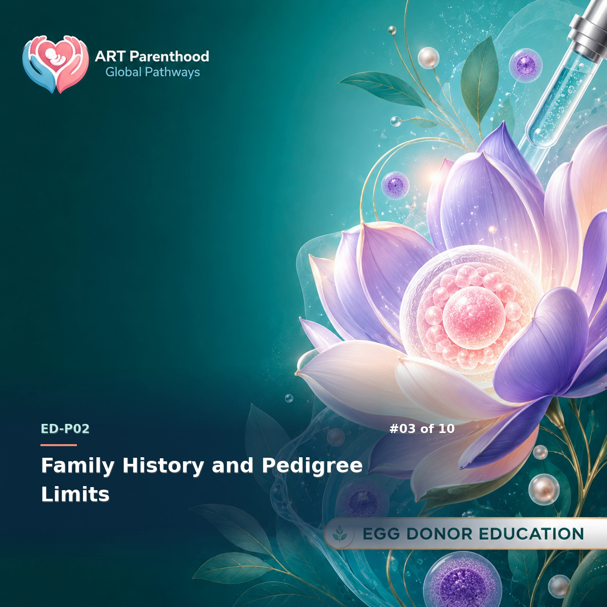 Egg Donors education card for ED-LP02-03: Family History and Pedigree Limits.