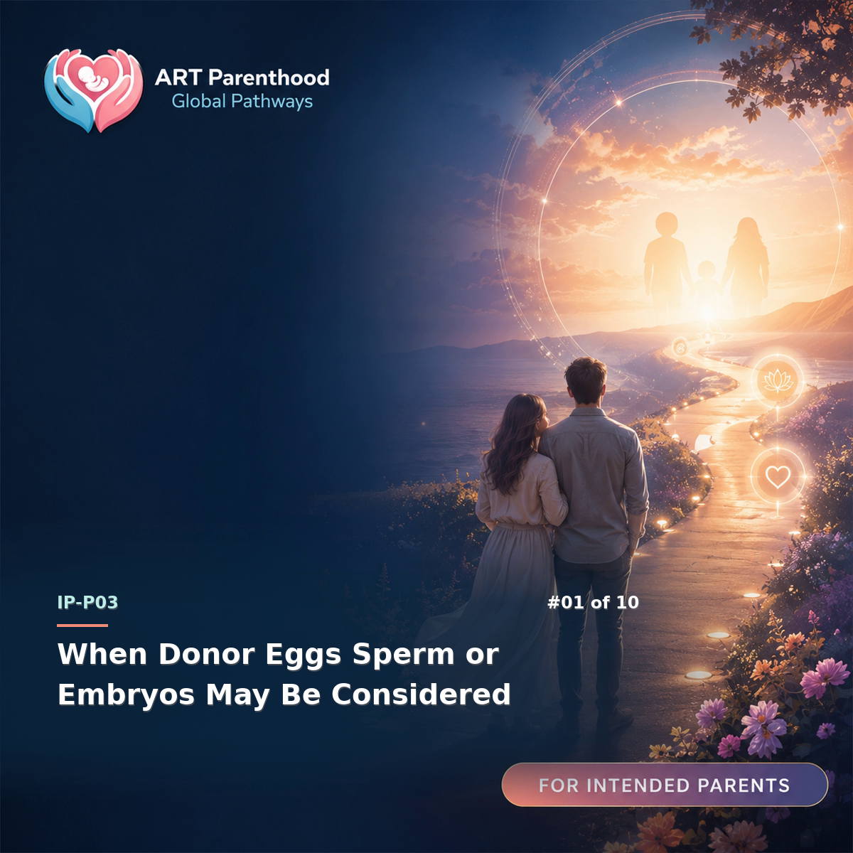Intended Parents education card for IP-LP03-01: When Donor Eggs Sperm or Embryos May Be Considered.